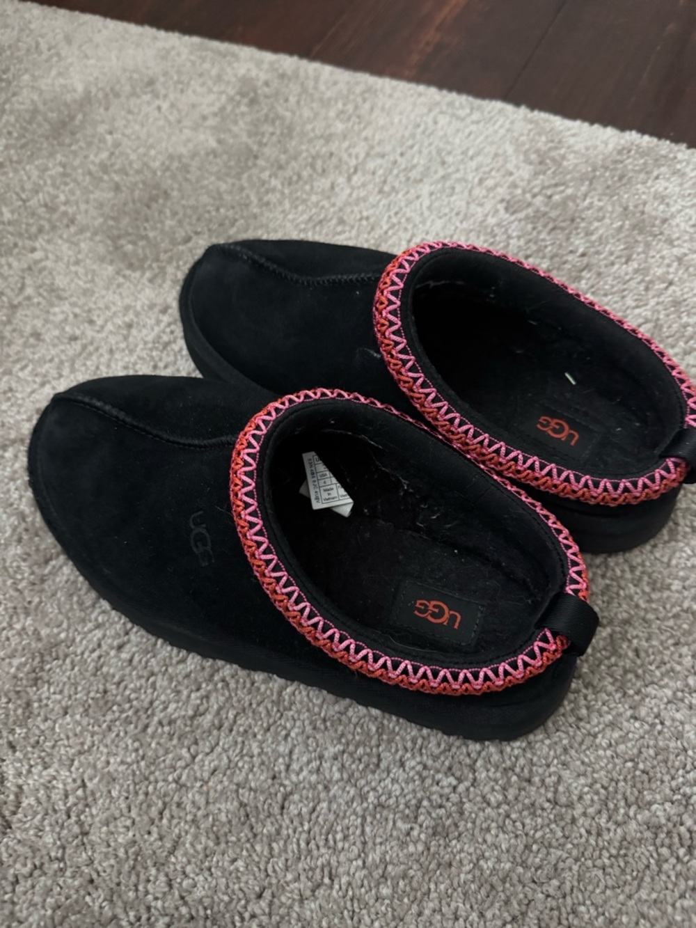 UGG Black Suede Slip-On Clog with Pink and Orange Trim - Picture 3 of 4